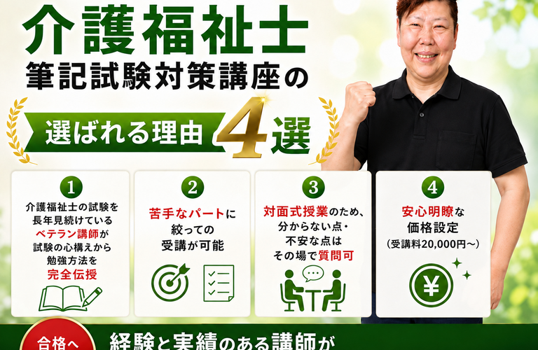 介護福祉士筆記試験に絶対合格したい方は必見∣合格ラインが見えてくる２日間！KFC school天王寺校